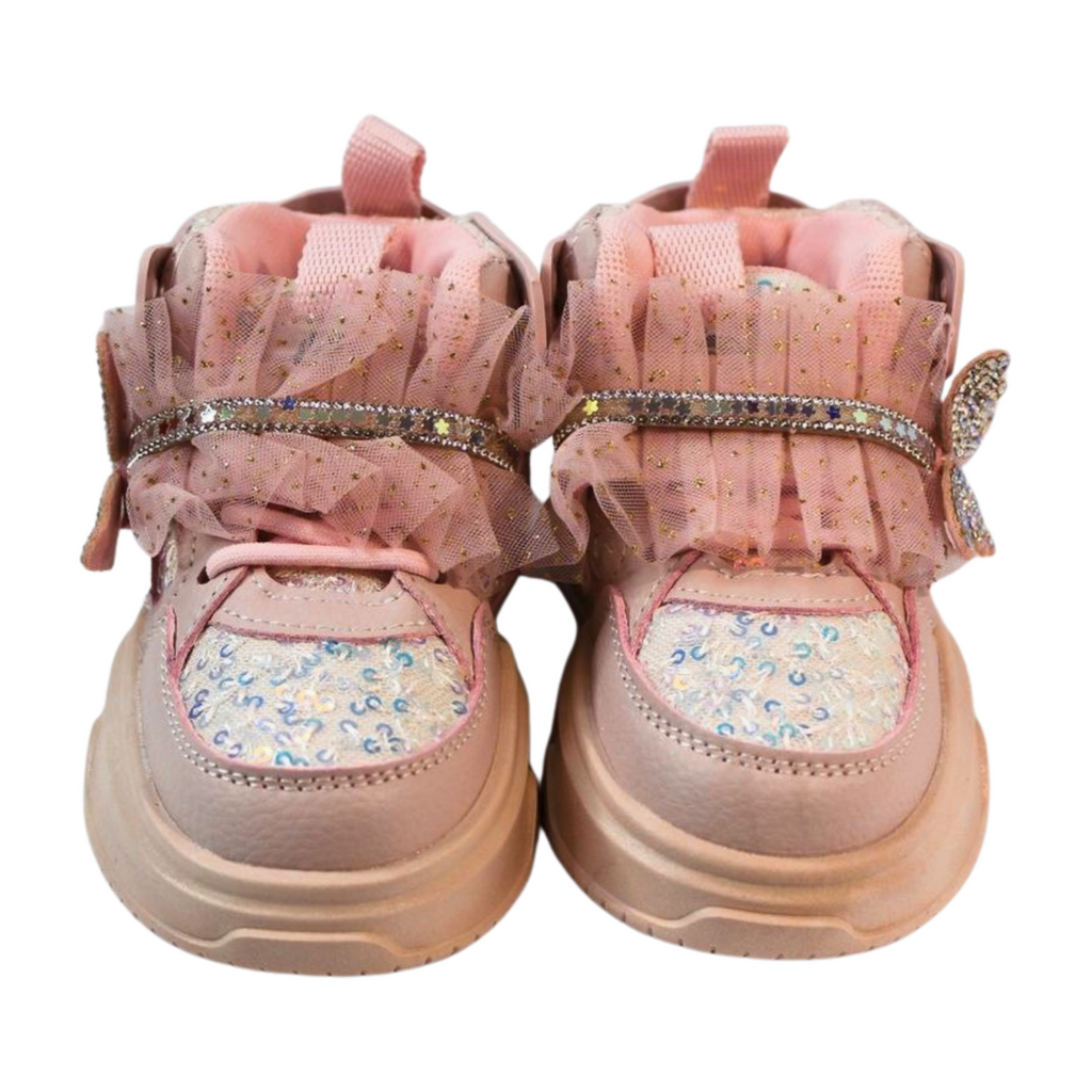 "Flutter Dreamer Glittered High-Ankle Sneakers - Pink"