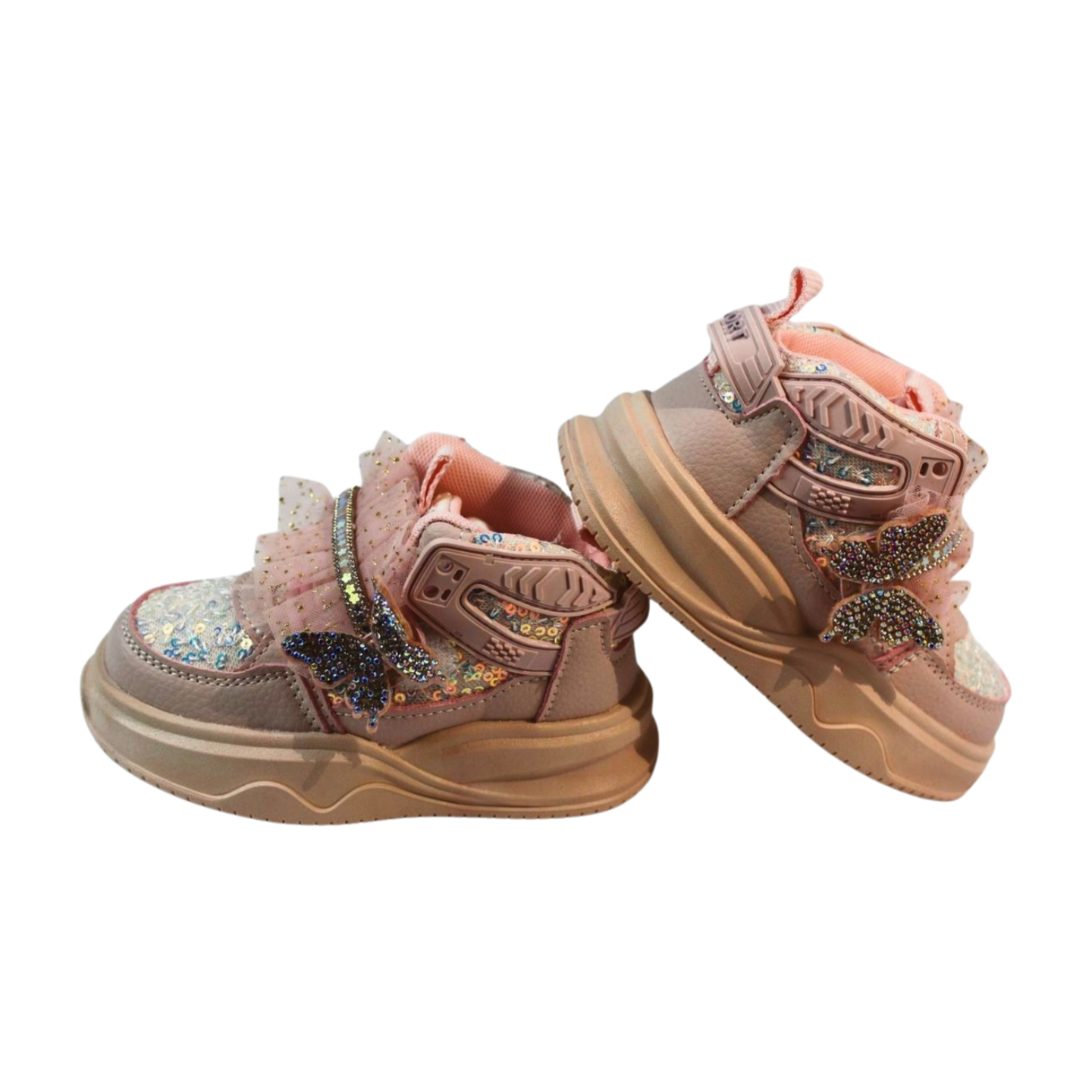 "Flutter Dreamer Glittered High-Ankle Sneakers - Pink"