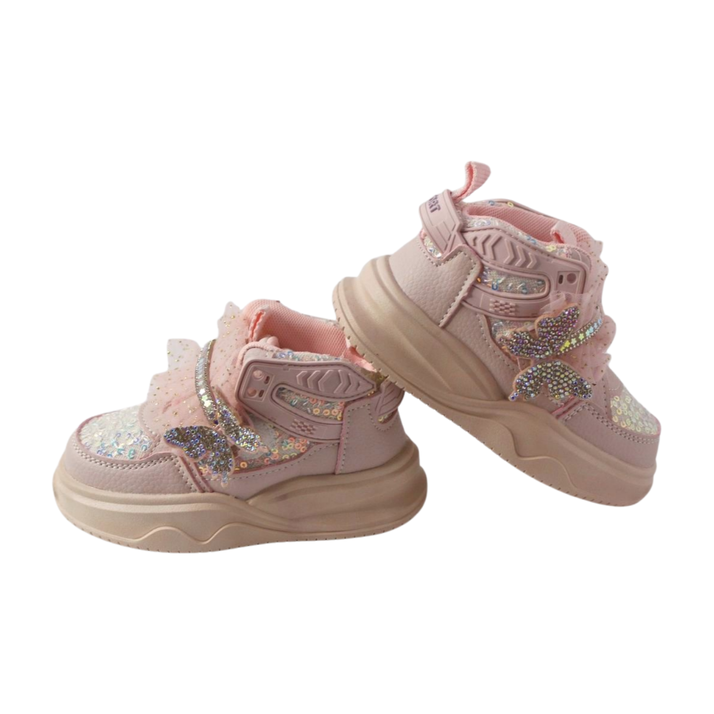 "Flutter Dreamer Glittered High-Ankle Sneakers - Pink"