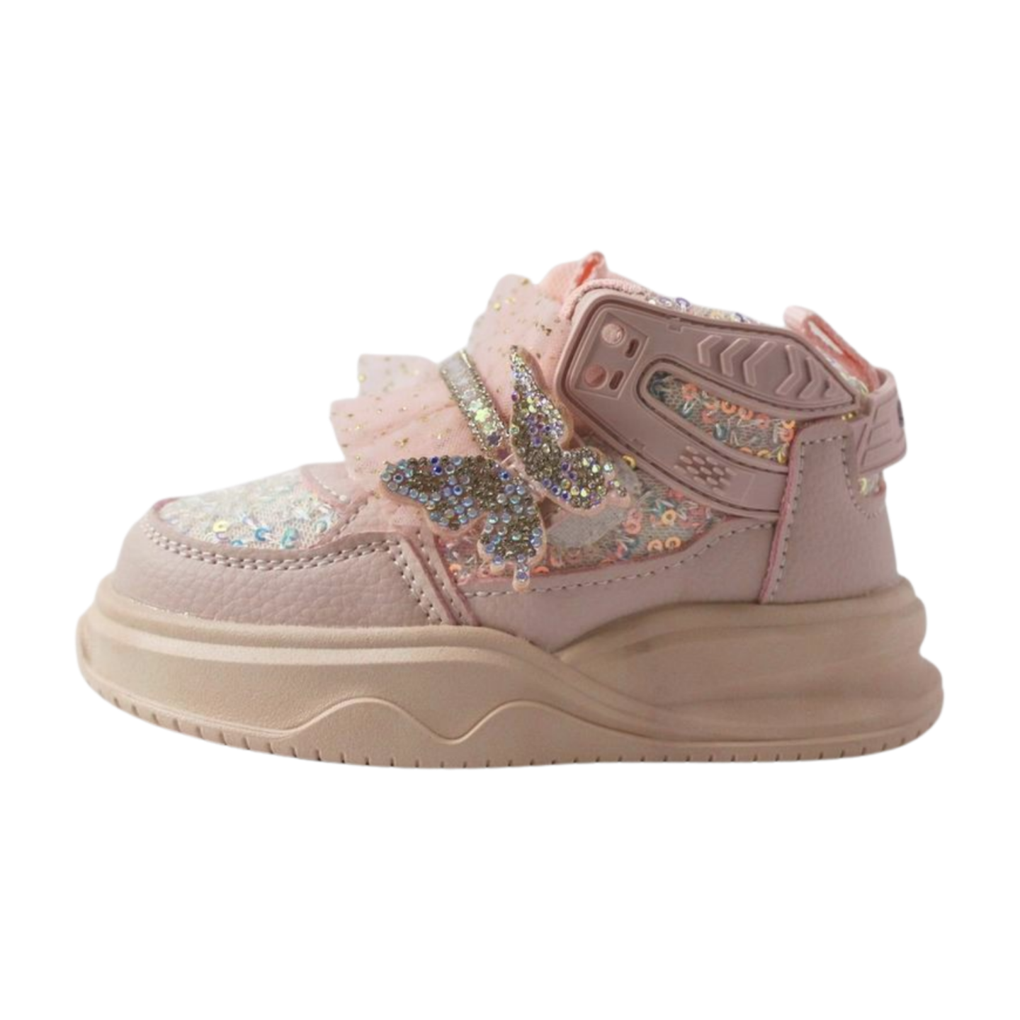 "Flutter Dreamer Glittered High-Ankle Sneakers - Pink"