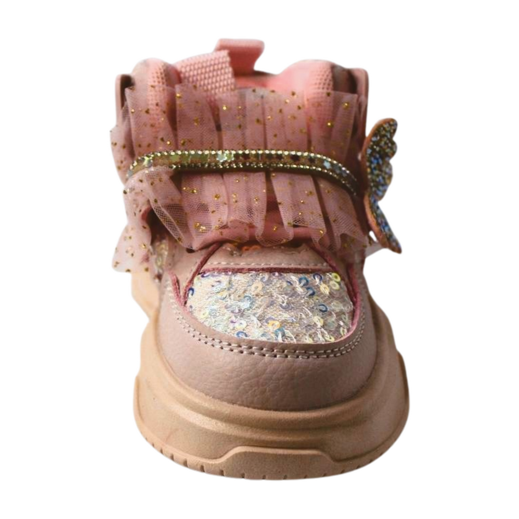 "Flutter Dreamer Glittered High-Ankle Sneakers - Pink"